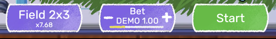 Doodle Crash controls bar showing field selector, bet controls, and action buttons
