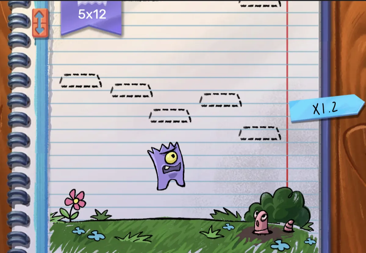 Doodle Crash 5x12 field gameplay showing extended grid with 12 rows of platforms