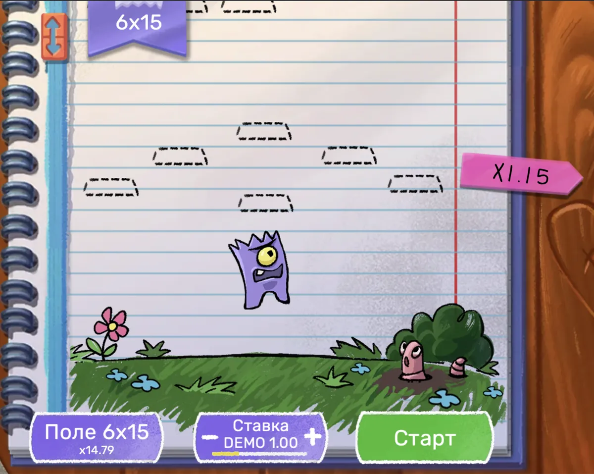 Doodle Crash 6x15 field — the largest grid with 15 rows and maximum multiplier of x14.79